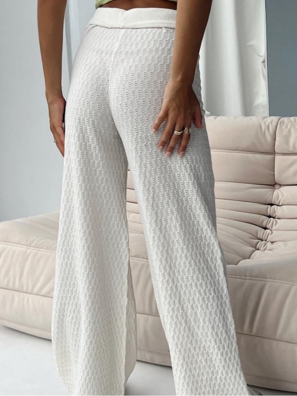 Princess Polly white knit fold over stretch pants flare size 4